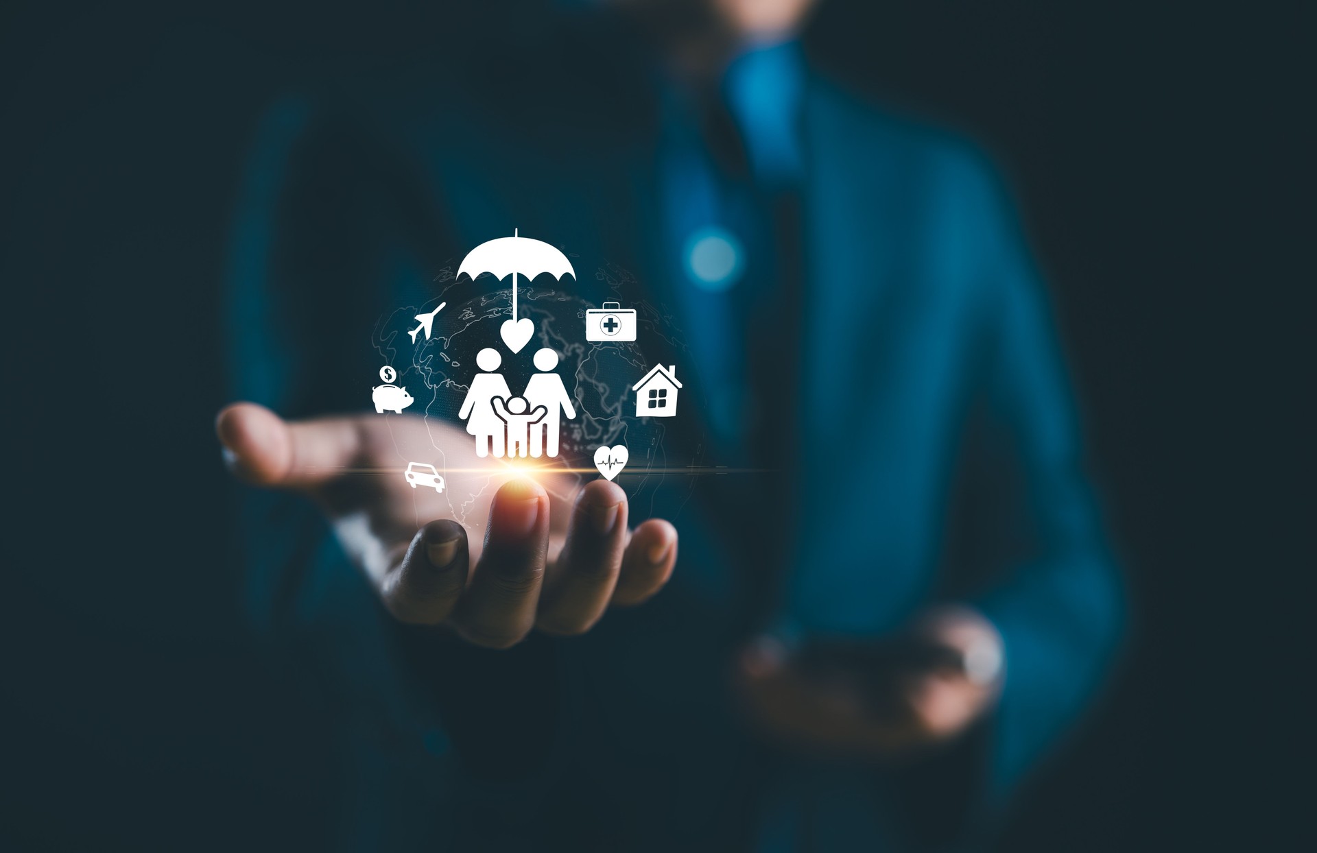 Insurance company clients take out the complete insurance concept. Assurance, insurance, car, real estate and property, travel, finances, health, family, life, accident, and logistics insurance
